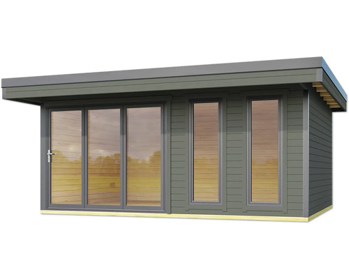 Modernes Gartenhaus mit Flügeltüren und Fenstern