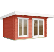 Rotes Gartenhaus mit Fenster und Doppeltür