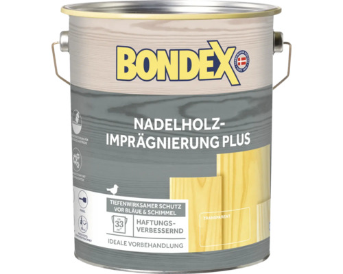 BONDEX Nadelholzimprägnierung Plus- Vorbeugend wirksam gegen holzzerstörende Pilze (Fäulnis),
Bläue und Schimmel - Farblos 4 l