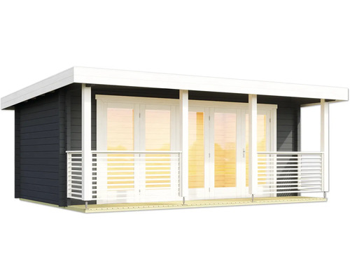 Modernes Gartenhaus mit überdachter Terrasse und Doppeltür