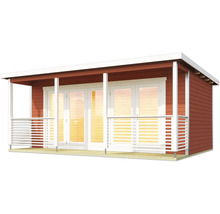 Modernes Gartenhaus mit Veranda, Doppeltür und Holzverkleidung