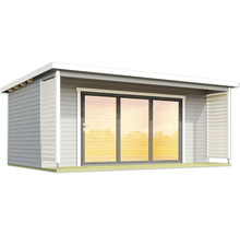 Gartenhaus mit Schiebetür aus Glas