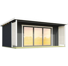 Gartenhaus mit Schiebetür und Holzverkleidung