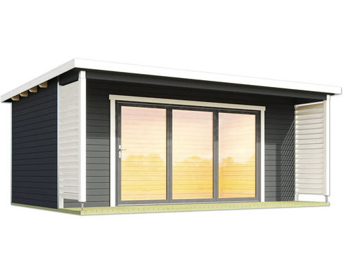 Gartenhaus mit Schiebetür und Holzverkleidung