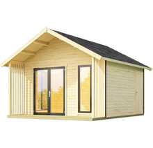 Holzgartenhaus mit Fenstern und Türen