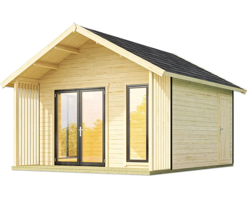 Holzgartenhaus mit Fenstern und Türen