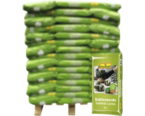 Kakteenerde FloraSelf (90 Sack x 5 Liter=0,45 m³) 1 Palette Stapel Pflanzsubstrat für Kakteen in Säcken