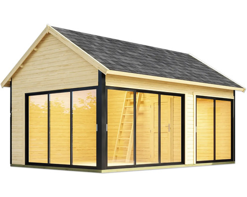 Holzgartenhaus mit Schiebetüren und Satteldach