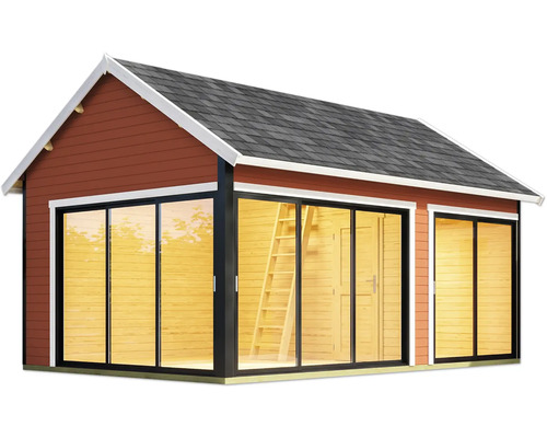 Modernes Gartenhaus mit Schiebetüren und Satteldach