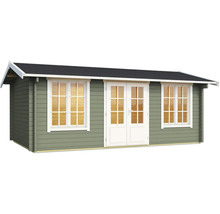 Gartenhaus aus Holz mit Fenstern und Doppeltür