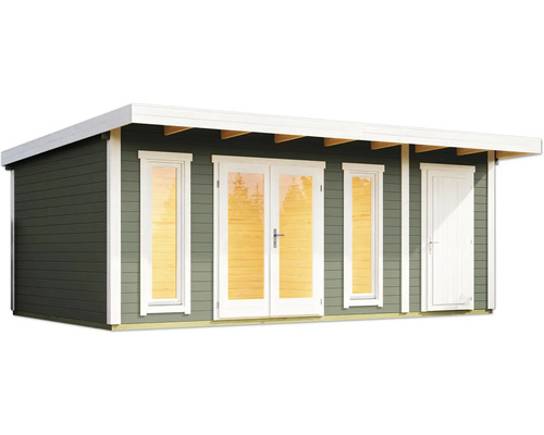 Holzgartenhaus mit Fenstern und Doppeltür