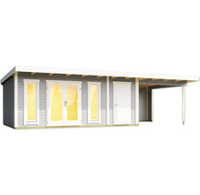 Gartenhaus aus Holz mit überdachtem Bereich