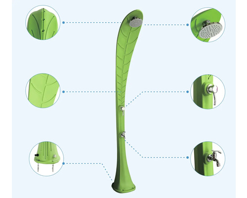 Gartendusche in Blattform mit Duschkopf und Wasserhahn