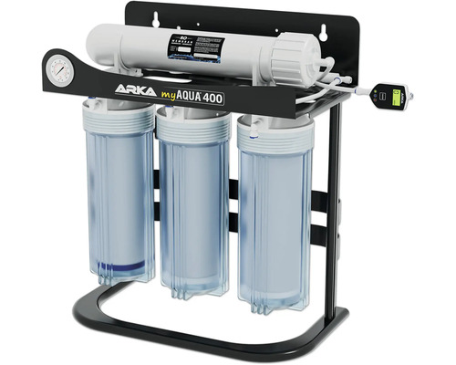 Osmoseanlage ARKA myAqua Umkehrosmoseanlage 400® optimale Leitungswasser-Aufbereitung, bis 400 Liter / Tag, enthält Kohle-, Fein- und Membranfilter, funktioniert ohne Strom, ohne Chemie
