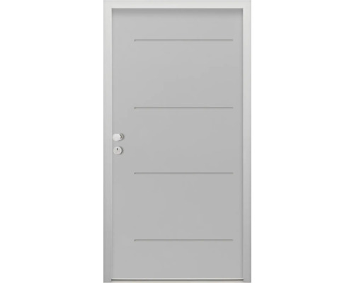 Splendoor Wohnungseingangstür L1 Stahl 950x2060 mm RAL 7042 verkehrsgrau DIN Links (nach innen öffnend) RC 2 inkl. Beschlagset und Profilzylinder mit 3 Schlüssel,Montageschrauben Graue Innentür mit horizontalen Zierrillen und Türgriff