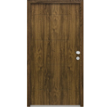 Holztür mit horizontalen Rillen, Türbeschlag und Schlüsselloch