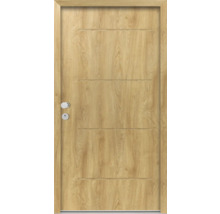 Holztür mit horizontalen Zierlinien, Türbeschlag