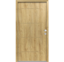 Holztür mit horizontalen Designelementen