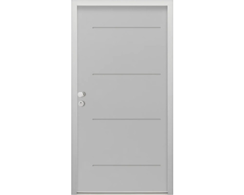 Splendoor Wohnungseingangstür L1 Stahl 970x2060 mm RAL 7042 verkehrsgrau DIN Links (nach innen öffnend) RC 2 inkl. Beschlagset und Profilzylinder mit 3 Schlüssel,Montageschrauben Glatte Innentür mit vier Nuten und Türgriff
