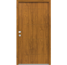 Holztür mit Drückergarnitur und horizontalen Fräsungen