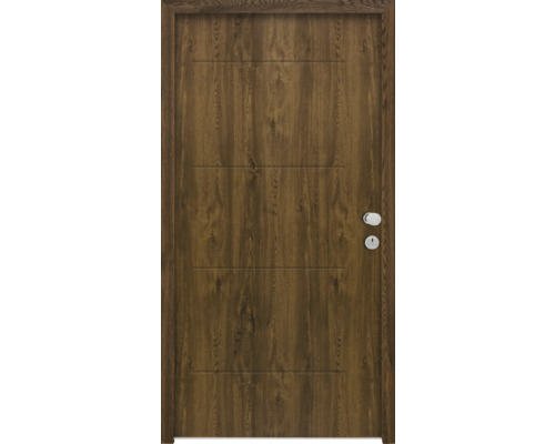 Splendoor Wohnungseingangstür L1 Stahl 1020x2060 mm Nussbaum DIN Rechts (nach innen öffnend) RC 2 inkl. Beschlagset und Profilzylinder mit 3 Schlüssel,Montageschrauben Holztür mit Drückergarnitur