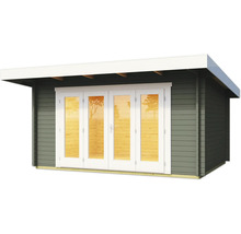 Gartenhaus mit Flügeltüren und Vordach