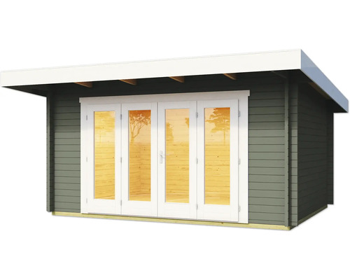Gartenhaus mit Flügeltüren und Vordach