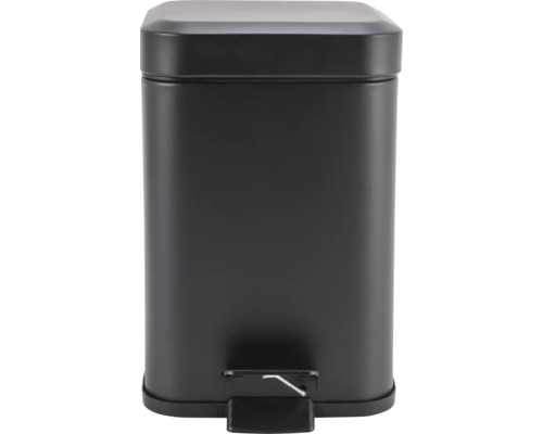 Schwarzer Treteimer aus Metall mit rechteckigem Deckel