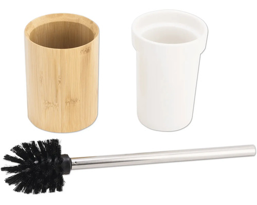 Badezimmer Set mit Toilettenbürste, Zahnputzbecher aus Bambus und Behälter