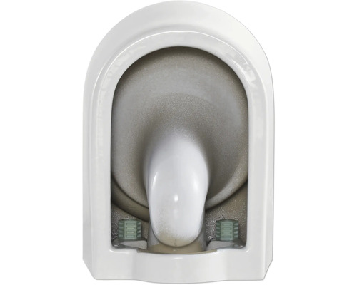 Innenansicht einer weißen Hänge-Toilette