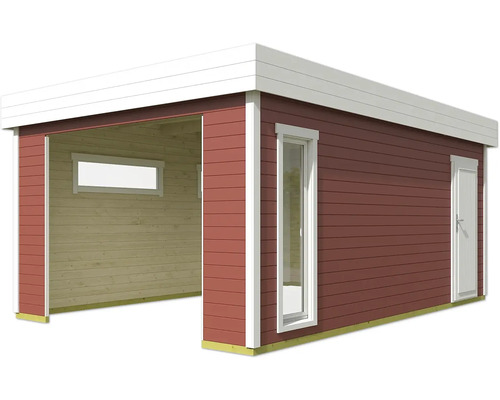 Holzgarage mit Fenster und Tür