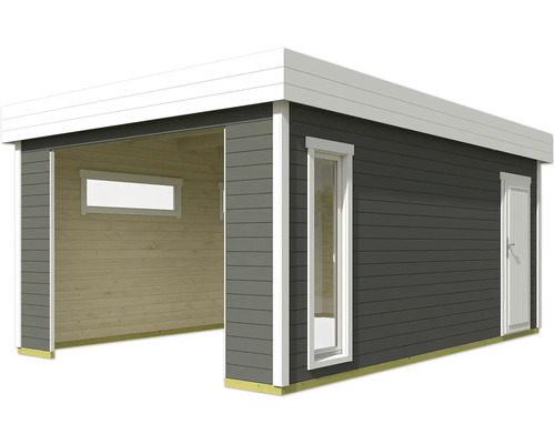 Holzgarage mit Fenster und Tür