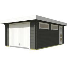 Gartenhaus mit Garagentor, Fenstern und Tür