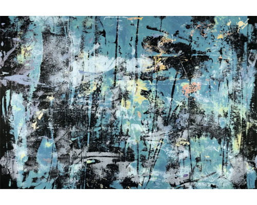 Digitaldruck Vlies 2539V-11 GMK Into the blue türkis 400x270cm Abstrakte Malerei mit schwarzem und blauem Farbauftrag
