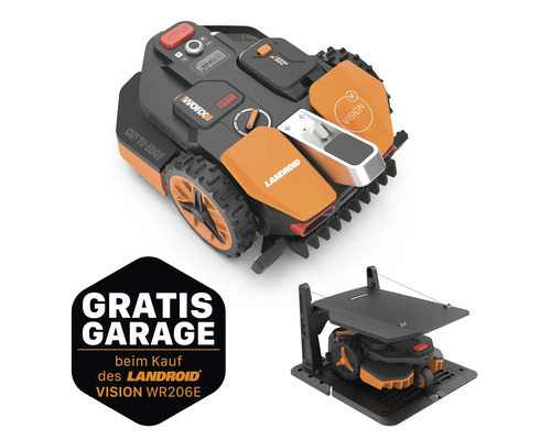 Akku-Mähroboter WORX 20V Landroid Vision M600 18cm/600m² inkl. 2Ah Akku und Ladestation, AI Rasenmäher Roboter ohne Begrenzungskabel + GRATIS Zugabeartikel Garage WA0825
