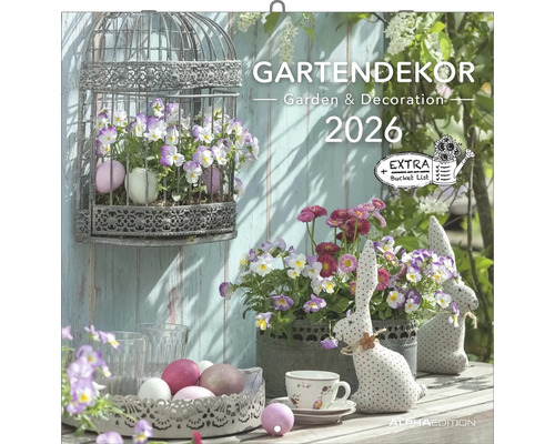 Gartendekor Kalender 2026 mit Garten- und Dekorationsmotiven