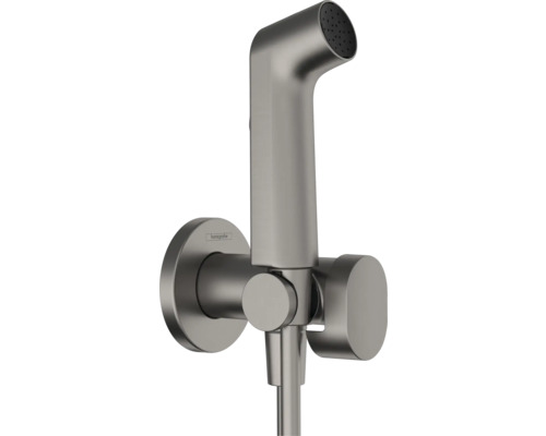hansgrohe Bidetbrauseset Bidette 1jet S EcoSmart für Warmwasser mit Brausehalter und Brauseschlauch 125 cm brushed black chrom gebürstet 29232340 Hansgrohe Logo Axor Citterio Bidetarmatur für die Wandmontage
