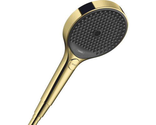 Handbrause hansgrohe Rainfinity 130 3jet rund Ø 130 mm polished gold optic 26864990 Handbrause mit Select Taste für Duschkopfauswahl