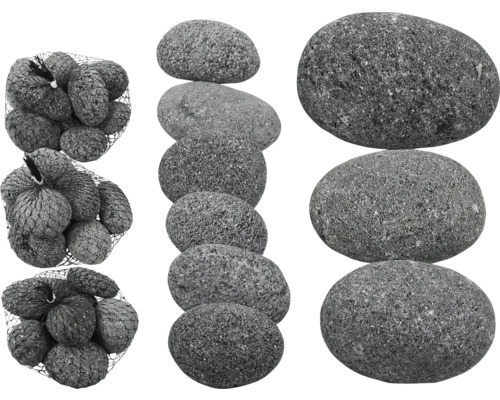 Aquariumdekoration Stein ORBIT Calbuco Black Lava Pebble Set im Karton für ca. 100 cm Aquarium, mit Small 24 St. ca. 5 cm, Medium 9 St. ca. 8 cm, Large 5 St. ca. 15 cm,anthrazit