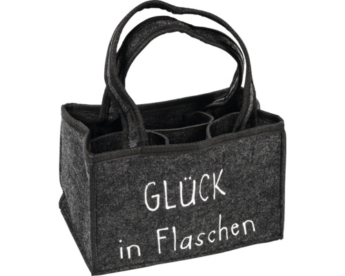 Flaschentasche aus Filz mit der Aufschrift Glück in Flaschen