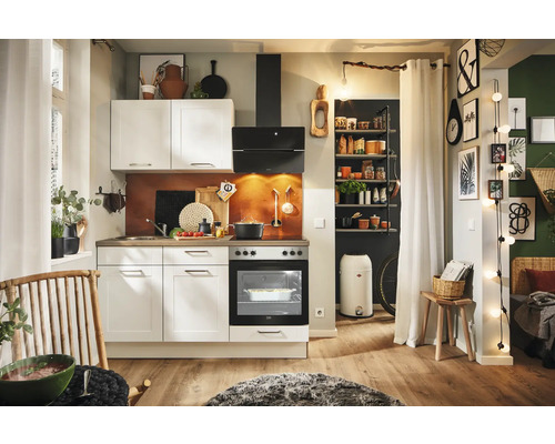 PICCANTE Plus Küchenzeile mit Geräten Bella 160 cm weiß matt vormontiert Variante rechts 4067368019682