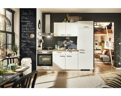 PICCANTE Plus Küchenzeile mit Geräten Sonera 220 cm weiß matt vormontiert Variante rechts 4067368019712