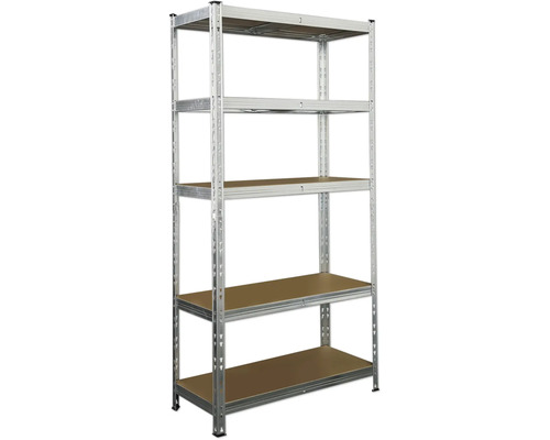 Schwerlastregal verzinkt 180x90x40 cm Stecksystem 5 Holzböden Tragkraft 875 kg Metallregal mit fünf Regalböden