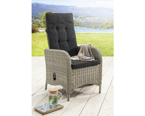 Gartenstuhl Destiny Palma 60 x 62 x 110 cm weiß aus Polyrattan, Rückenlehne verstellbar