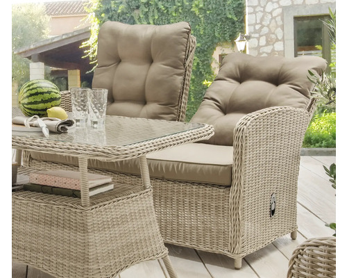 Gartensofa Destiny Merano II 125 x 74 x 99 cm beige aus Polyrattan, Rückenlehne verstellbar Gartensofa Destiny Merano II 125 x 74 x 99 cm beige aus Polyrattan, Rückenlehne verstellbar
