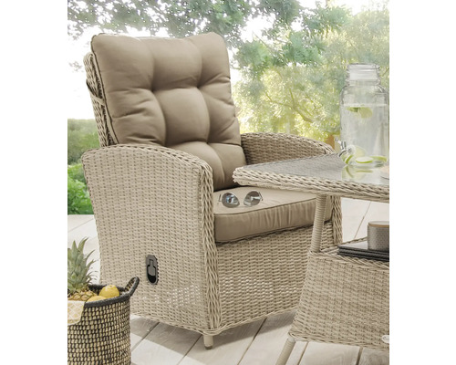 Gartensessel Destiny Merano II 67 x 74 x 99 cm beige aus Polyrattan, Rückenlehne verstellbar