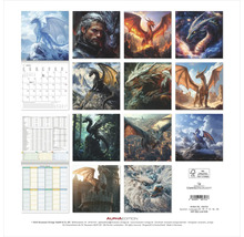 Wandkalender mit Drachenmotiven für das Jahr 2025