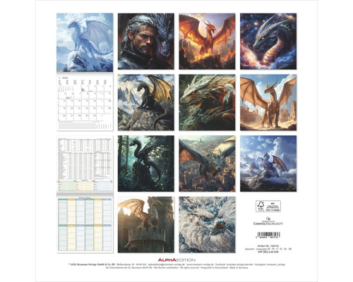 Wandkalender mit Drachenmotiven für das Jahr 2025