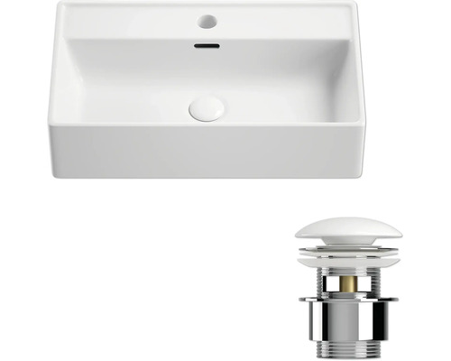 Aufsicht auf ein Waschbecken mit Ablaufgarnitur