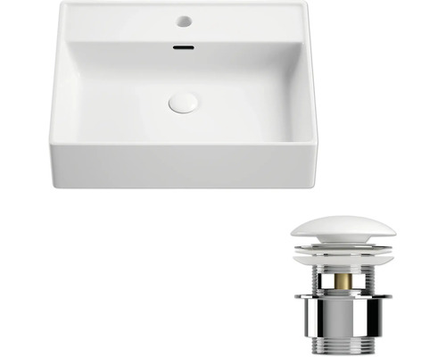 Aufsatzwaschbecken aus Keramik mit Ablaufgarnitur